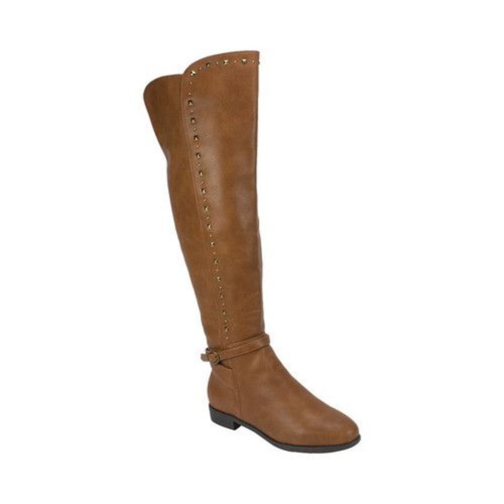 RIALTO Womens Ferrell LEather Almond To Knee High Cognac Smooth, Size 6.0